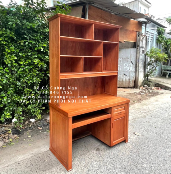 Bàn Học Gỗ Xoan Đào Cao Cấp 1m2 Kèm Giá Sách 