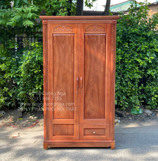 Tủ quần áo gỗ xoan đào 2 cánh - mẫu vòm