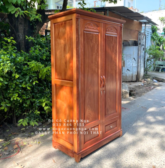 Tủ quần áo gỗ xoan đào 2 cánh - mẫu vòm