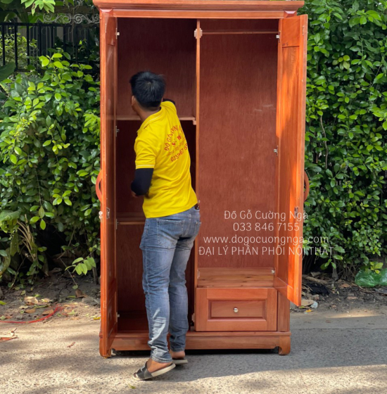 Tủ quần áo gỗ xoan đào 2 cánh - mẫu vòm