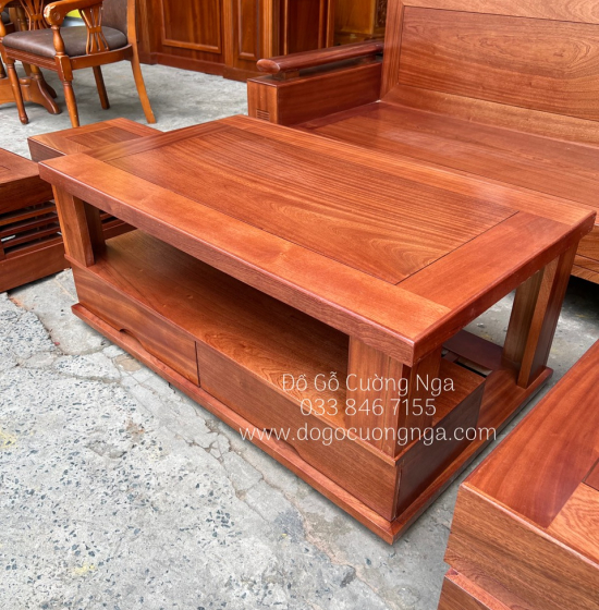  Bàn Ghế Sofa Gỗ Xoan Đào Góc L 2m1x1m6 - Lưng Liền 