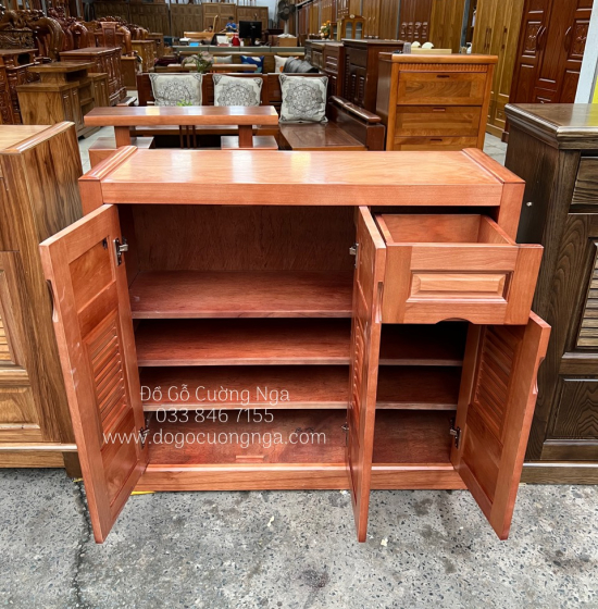 Tủ Giày Dép Gỗ Xoan Đào Tự Nhiên 3 Cánh Hiện Đại TD 013