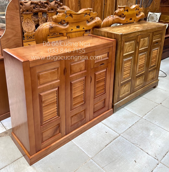 Tủ Giày Dép Gỗ Xoan Đào Tự Nhiên 3 Cánh Hiện Đại TD 013