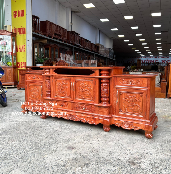 Kệ tivi gỗ Hương Đá cao cấp 2m2 - mẫu cột nho KG 04