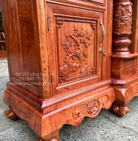 Kệ tivi gỗ Hương Đá cao cấp 2m2 - mẫu cột nho KG 04