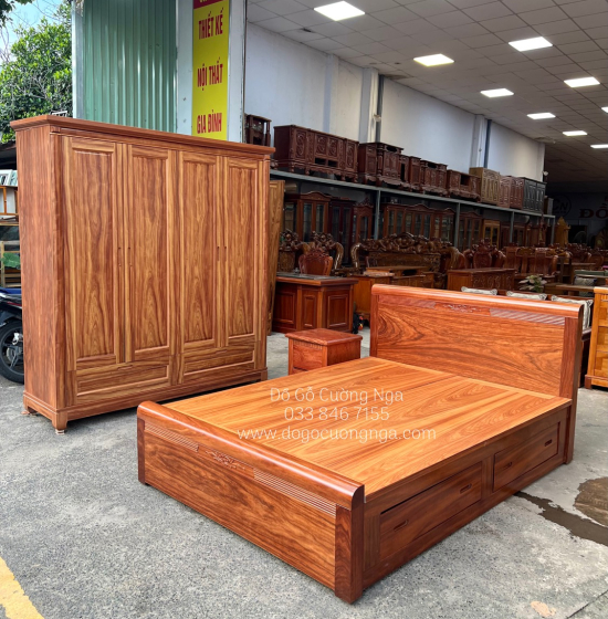 Tủ Quần Áo Gỗ Cẩm Vân 4 Cánh Trơn CV 29.12