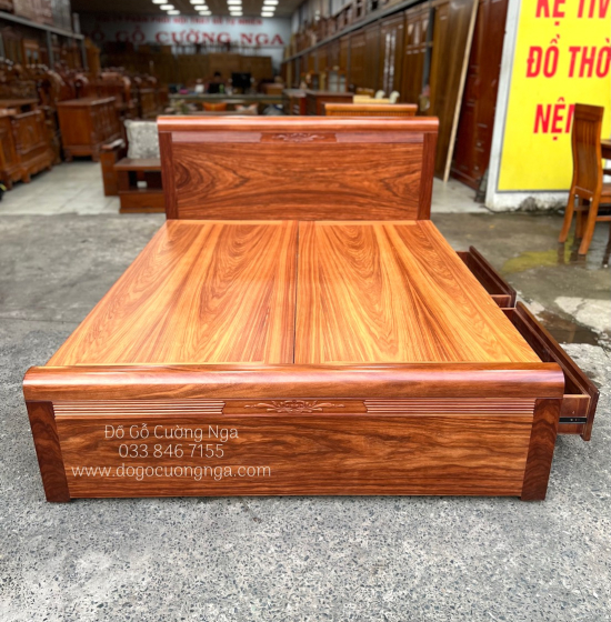 Giường Ngủ Gỗ Cẩm 2 Ngăn Kéo Hiện Đại - Vạt Phản Liền