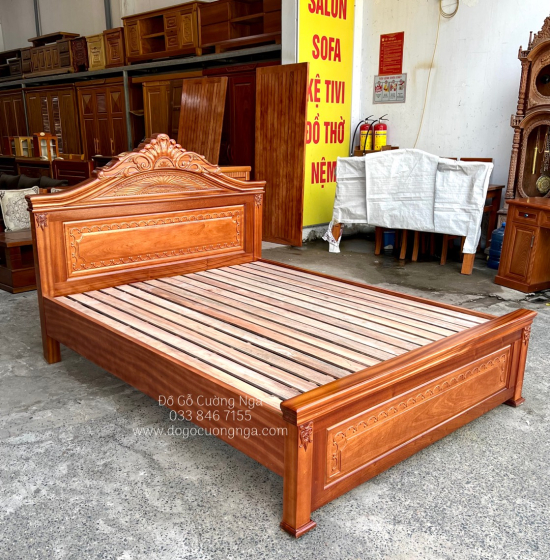 Giường gỗ xoan đào vạt lan - mẫu nữ hoàng 