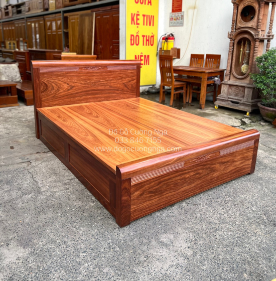 Giường Ngủ Gỗ Cẩm 2 Ngăn Kéo Hiện Đại - Vạt Phản Liền