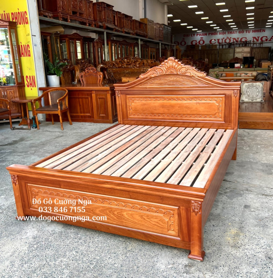 Giường gỗ xoan đào vạt lan - mẫu nữ hoàng 