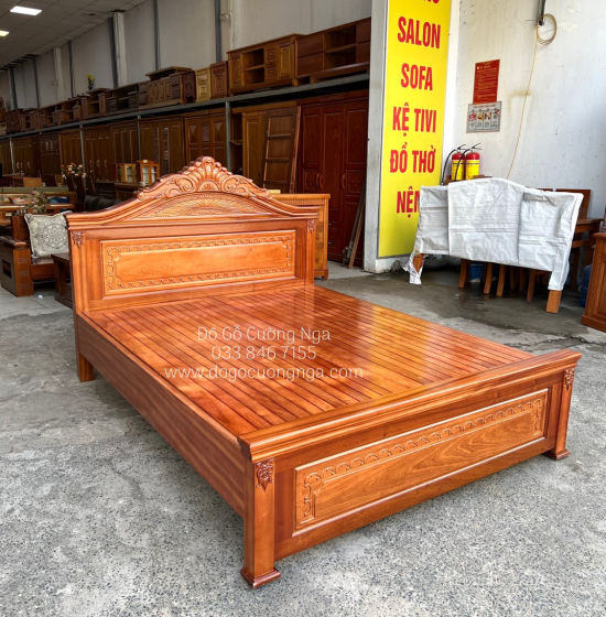 Giường gỗ xoan đào vạt phản - mẫu nữ hoàng 