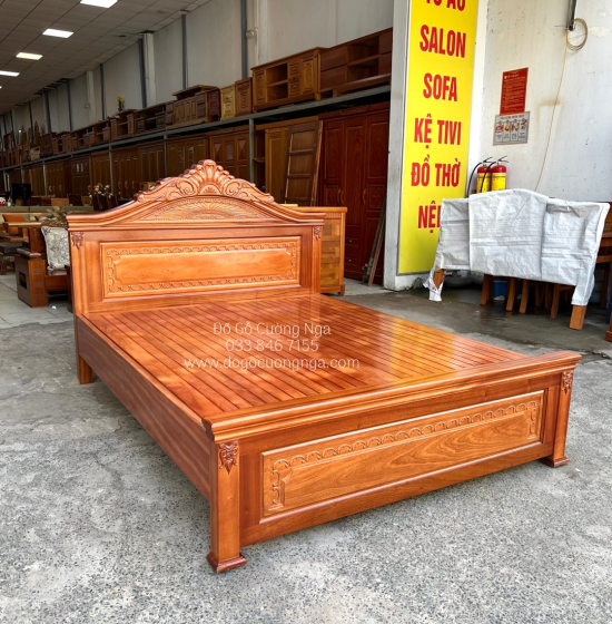 Giường gỗ xoan đào vạt phản - mẫu nữ hoàng 