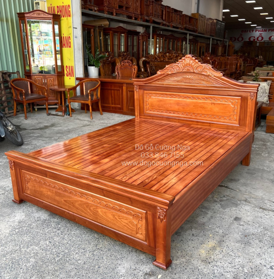 Giường gỗ xoan đào vạt phản - mẫu nữ hoàng 