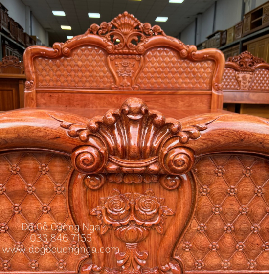 Giường Ngủ Gỗ Hương Đá Hoa Hồng Vạt Lan Chất Lượng 