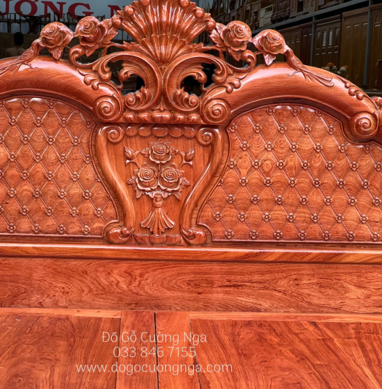 Giường Ngủ Gỗ Hương Đá Hoa Hồng Vạt Lan Chất Lượng 