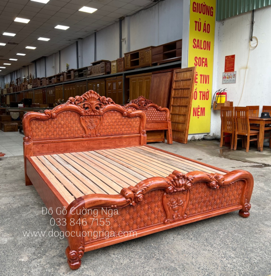 Giường Ngủ Gỗ Hương Đá Hoa Hồng Vạt Lan Chất Lượng 