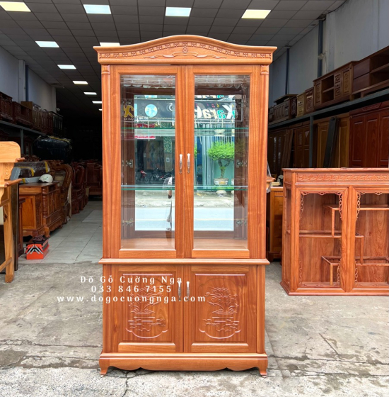 Tủ rượu vuông gỗ Xoan Đào - 1m phào cong TG 07