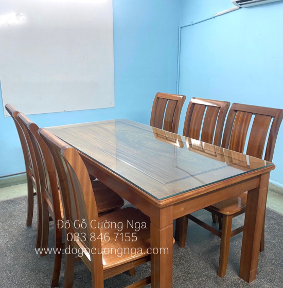 Bàn ăn gỗ Xoan Đào mặt liền 1m6 - 6 ghế BG 051