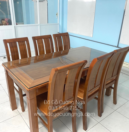 Bàn ăn gỗ Xoan Đào mặt liền 1m6 - 6 ghế BG 051