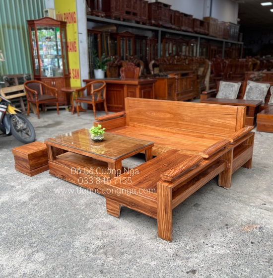 Bàn Ghế Sofa Gỗ Hương Xám Góc L 2mx1m8 Hiện Đại