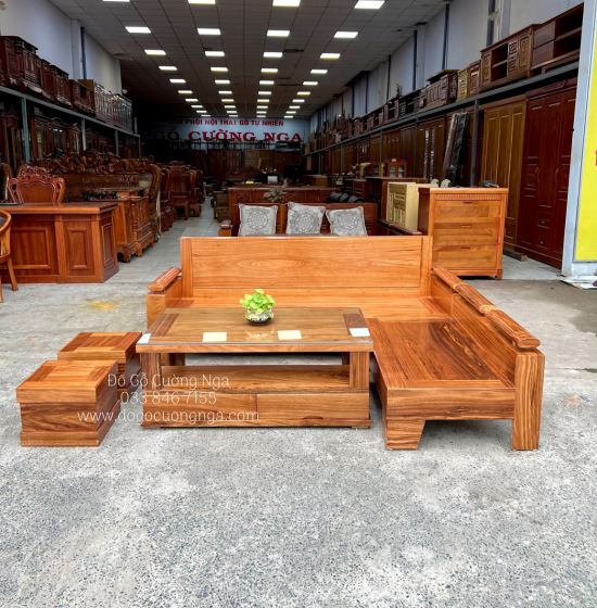 Bàn Ghế Sofa Gỗ Hương Xám Góc L 2mx1m8 Hiện Đại