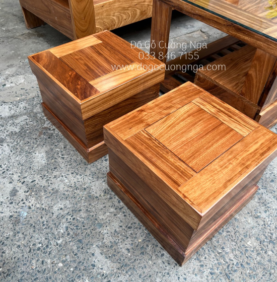 Bàn Ghế Sofa Gỗ Hương Xám Góc L 2mx1m8 Hiện Đại