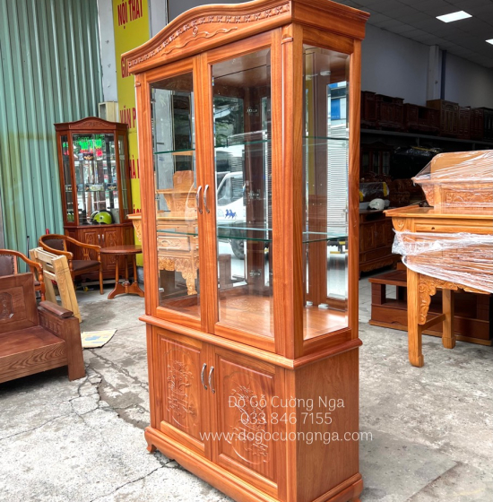 Tủ rượu vuông gỗ Xoan Đào - 1m phào cong TG 07