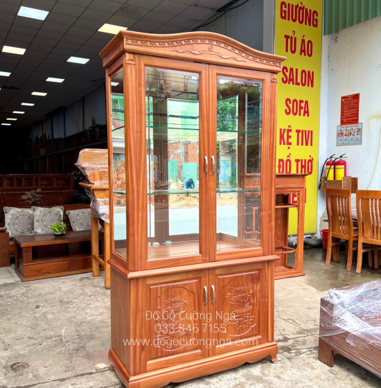 Tủ rượu vuông gỗ Xoan Đào - 1m phào cong TG 07