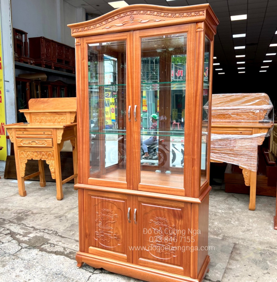 Tủ rượu vuông gỗ Xoan Đào - 1m phào cong TG 07