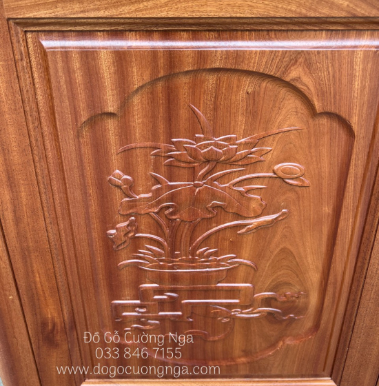 Tủ rượu gỗ xoan đào vuông 1m2 - phào cong TG 020