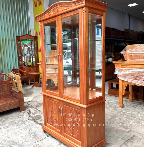 Tủ rượu vuông gỗ Xoan Đào - 1m phào cong TG 07