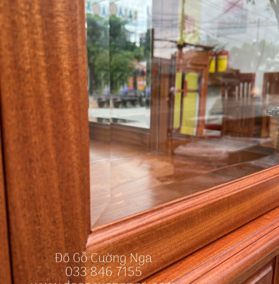 Tủ rượu vuông gỗ Xoan Đào - 1m phào cong TG 07