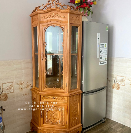 Tủ rượu gỗ gõ đỏ góc 60 cao cấp TG 011