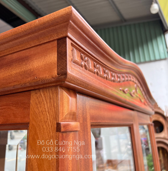 Tủ rượu gỗ xoan đào vuông 1m2 - phào cong TG 020