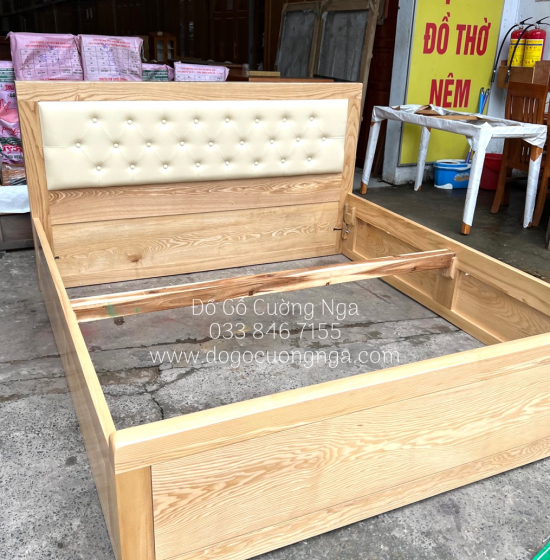 Giường ngủ gỗ sồi nga kiểu nhật bọc nệm - vạt phản 
