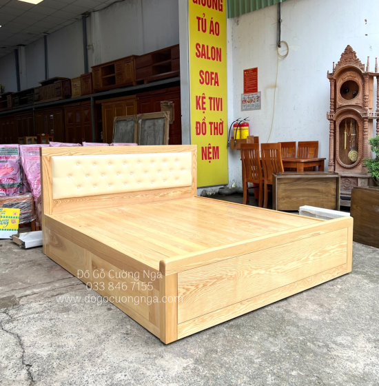 Giường ngủ gỗ sồi nga kiểu nhật bọc nệm - vạt phản 