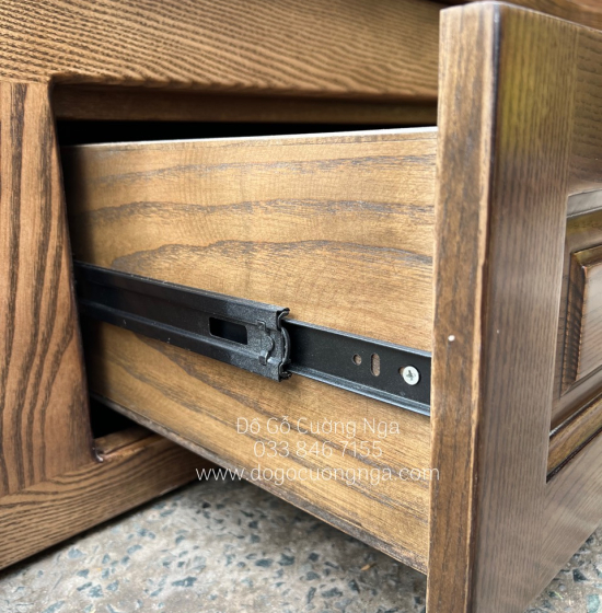 Giường ngủ gỗ sồi nga 2 ngăn kéo vạt phản - lau màu óc chó 