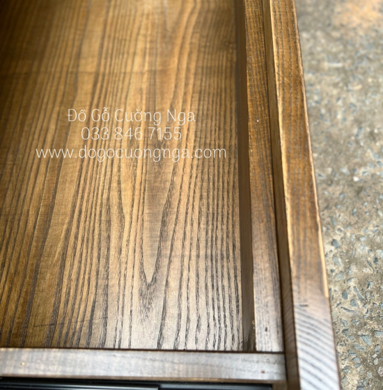 Giường ngủ gỗ sồi nga 2 ngăn kéo vạt phản - lau màu óc chó 