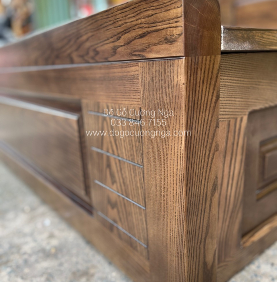 Giường ngủ gỗ sồi nga 2 ngăn kéo vạt phản - lau màu óc chó 