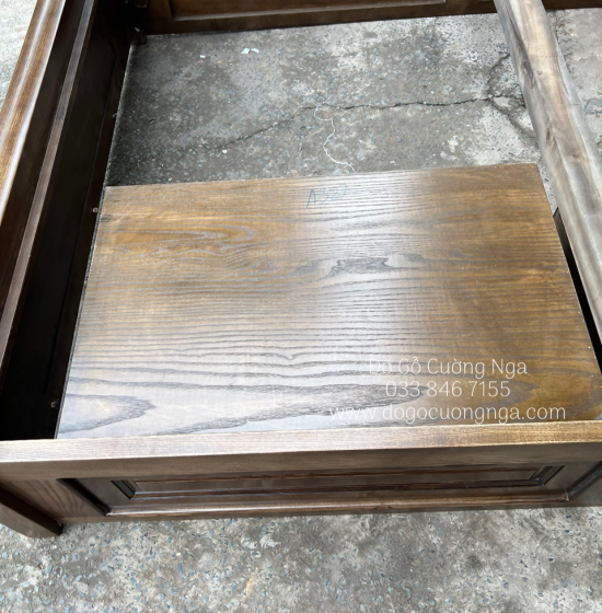 Giường ngủ gỗ sồi nga 2 ngăn kéo vạt phản - lau màu óc chó 