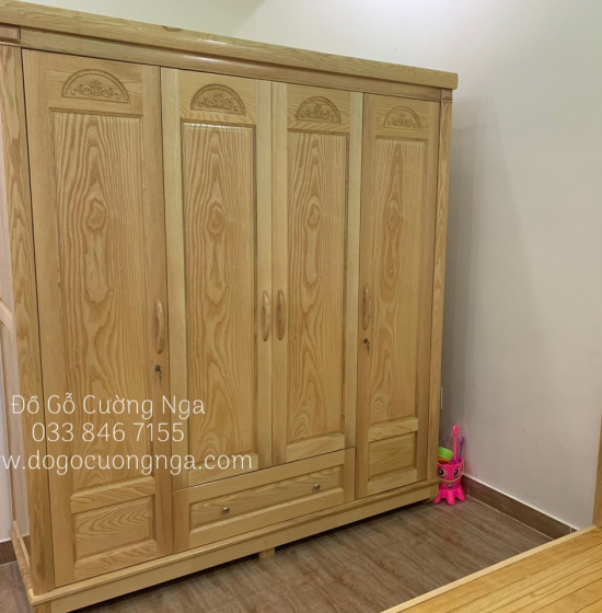 Tủ quần áo gỗ sồi nga 4 cánh mẫu vòm 