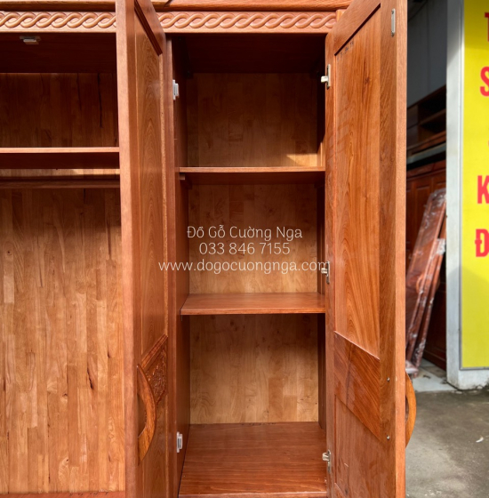 Tủ áo gỗ hương đá - 3 cánh mẫu đồng tiền 