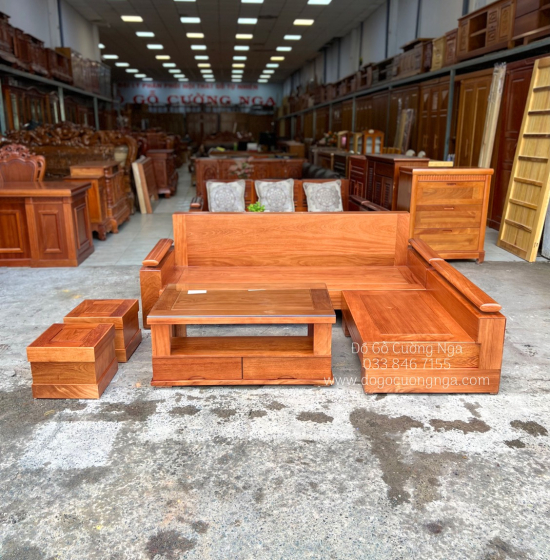 Bàn Ghế Sofa Gỗ Gõ Đỏ Góc L 2m1 x 1m6