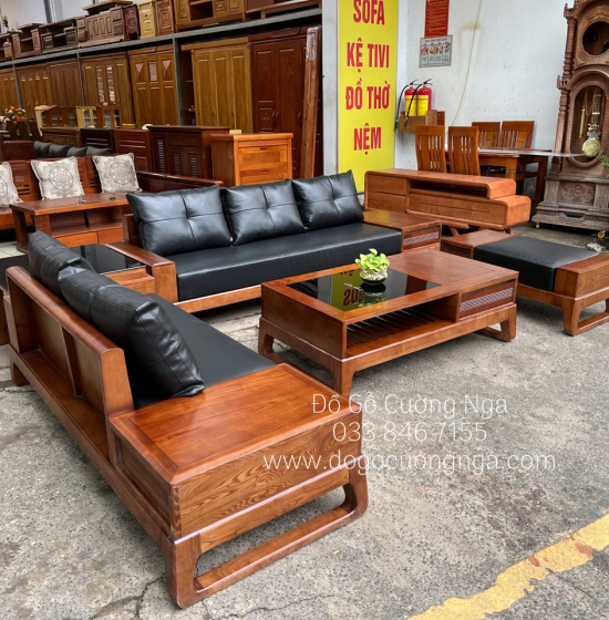 Bộ Bàn Ghế Sofa Hai Văng Gỗ Sồi Nga Hiện Đại - Kèm Nệm 