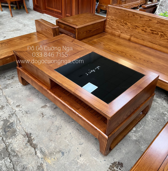 Bàn Ghế Sofa Gỗ Sồi Nga Góc L Hiện Đại 2m8x1m8 - Nệm Da