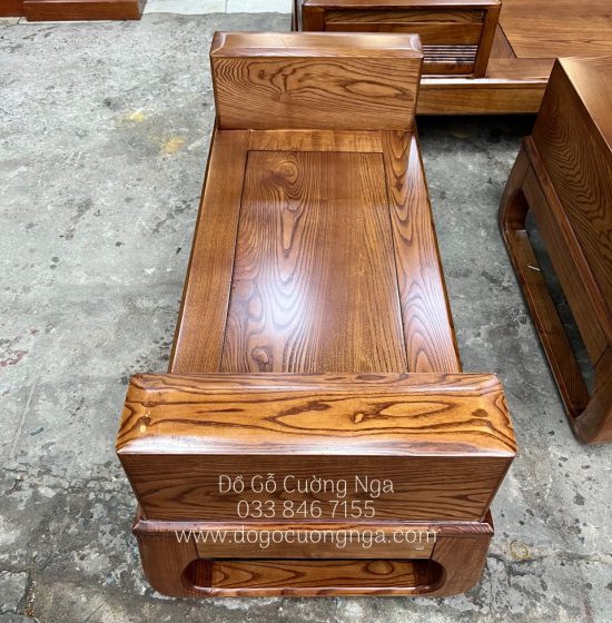 Bàn Ghế Sofa Gỗ Sồi Nga Góc L Hiện Đại 2m8x1m8 - Nệm Da