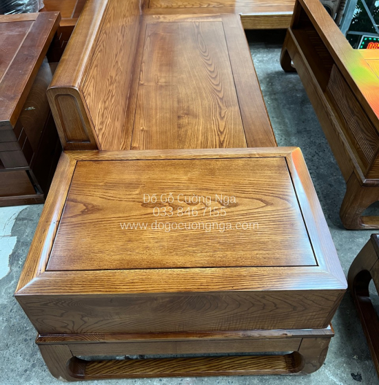 Bàn Ghế Sofa Gỗ Sồi Nga Góc L Hiện Đại 2m8x1m8 - Nệm Da