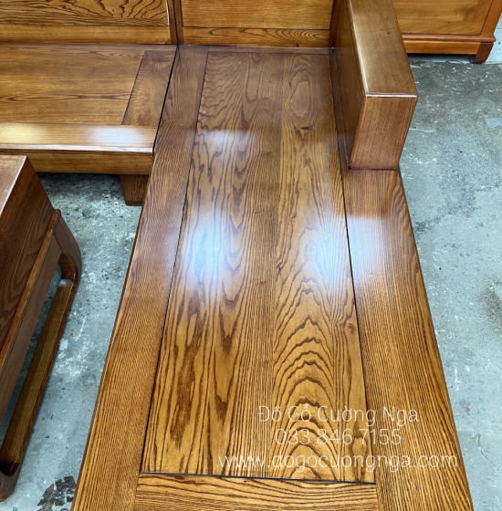 Bàn Ghế Sofa Gỗ Sồi Nga Góc L Hiện Đại 2m8x1m8 - Nệm Da