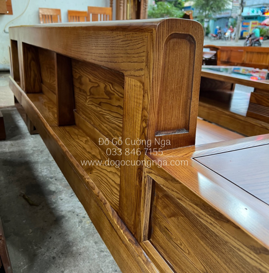 Bàn Ghế Sofa Gỗ Sồi Nga Góc L Hiện Đại 2m8x1m8 - Nệm Da