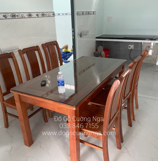Bộ bàn ăn gỗ Xoan Đào 6 ghế - 1m6 mặt liền hiện đại BG 046